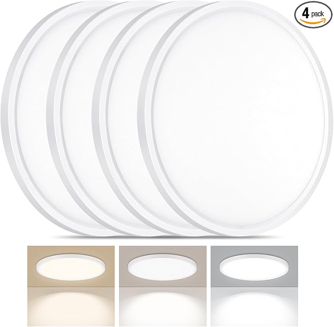 4PACK LED Flush Mount Ceiling Light, Super Slim 15 Inch 3000LM Ceiling Lights, 3000k/4000k/6500k Ceiling Light Fixture for Bedroom, Living Room, Dining Room, Kitchen, Wired, White