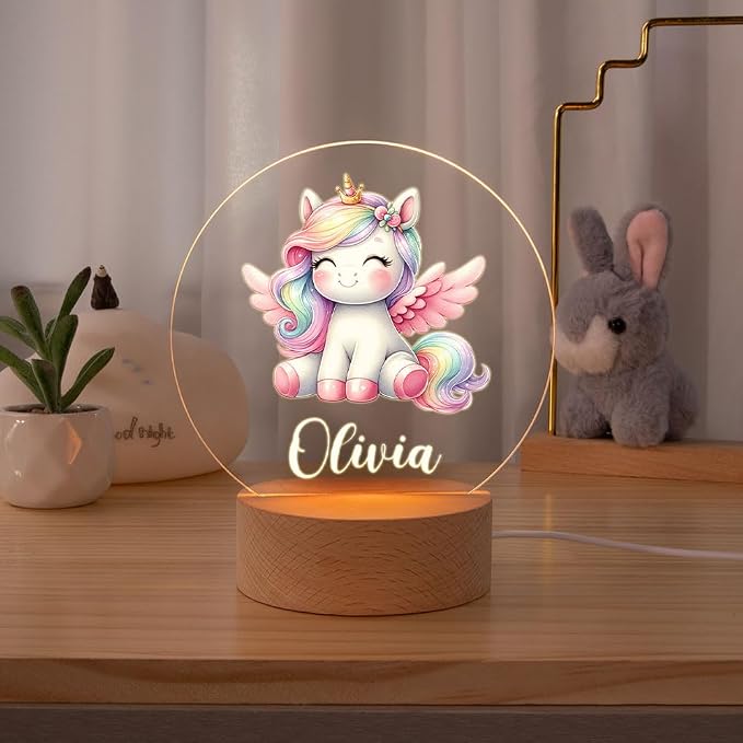 Personalized Rainbow Unicorn Night Light for Kids, Custom Name LED Light 17 Patterns Option Nursery Decoration