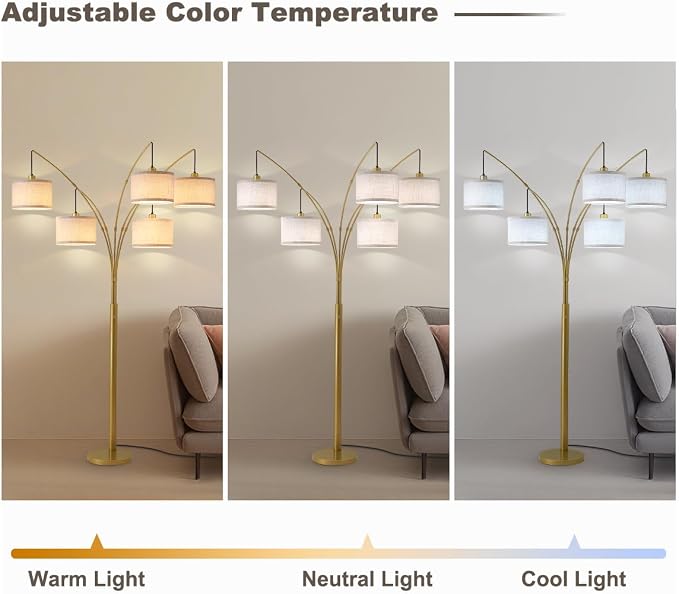 Gold Floor Lamps for Living Room, 4000LM Super Bright Arc Floor Lamp with Remote Control, Large Tall Floor Lamps with Stepless Dimmable, 80" Mid Century Tree Floor Lamp for Bedroom, Office