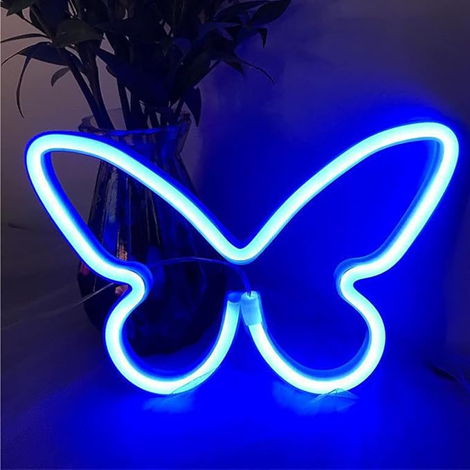 Butterfly Neon Signs for Wall Office Dorm Wedding Birthday Party Room Decor,Neon Butterfly Led Signs Butterfly Decorations for Teen Girls,USB or 3-AA Battery Powered(2Pack Blue)