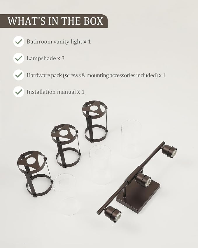 3-Light Oil Rubbed Bronze Bathroom Light Fixtures Over Mirror with Clear Glass and Metal Cage Shade, 21" UL-Listed Modern Farmhouse Wall Sconce for Bath, Hardwire E26, OS-3014ORB-3W