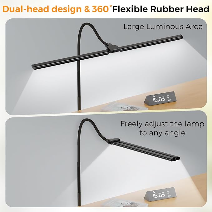 Dual-head LED Floor Lamp 20W 1400LM Adjustable Neck Color Changing Light | Adjustable Brightness & Color Temperature, Modern Corner Tall Standing Lamp for Living Room Office Bedroom Reading