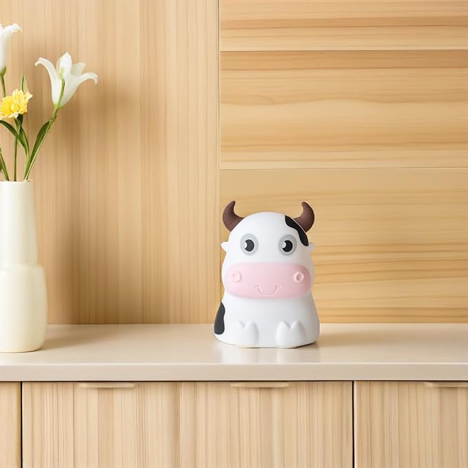 DOITOOL Cow Night Light Silicone Baby Night Lamp Cartoon Nursery Light Tabletop Bedside Lamp for Kids Room Decor Nursery Birthday Gift