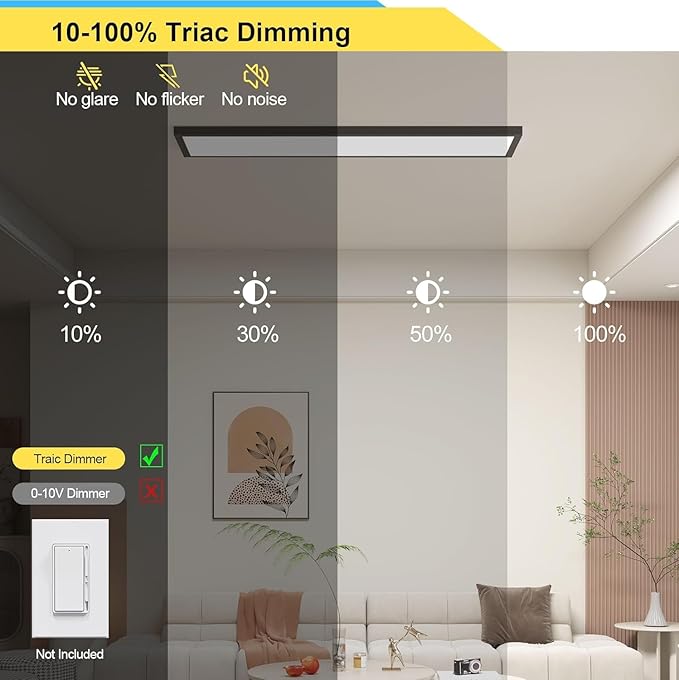 AIKVSXER 1PACK 1x4 LED Flat Panel Light Surface Mount LED Ceiling Light Black, 5500LM 50W TRIAC 10-100% Dimmable, 3000/4000/5000k Selectable Kitchen Ceiling Light Fixtures for Garage/Laundry