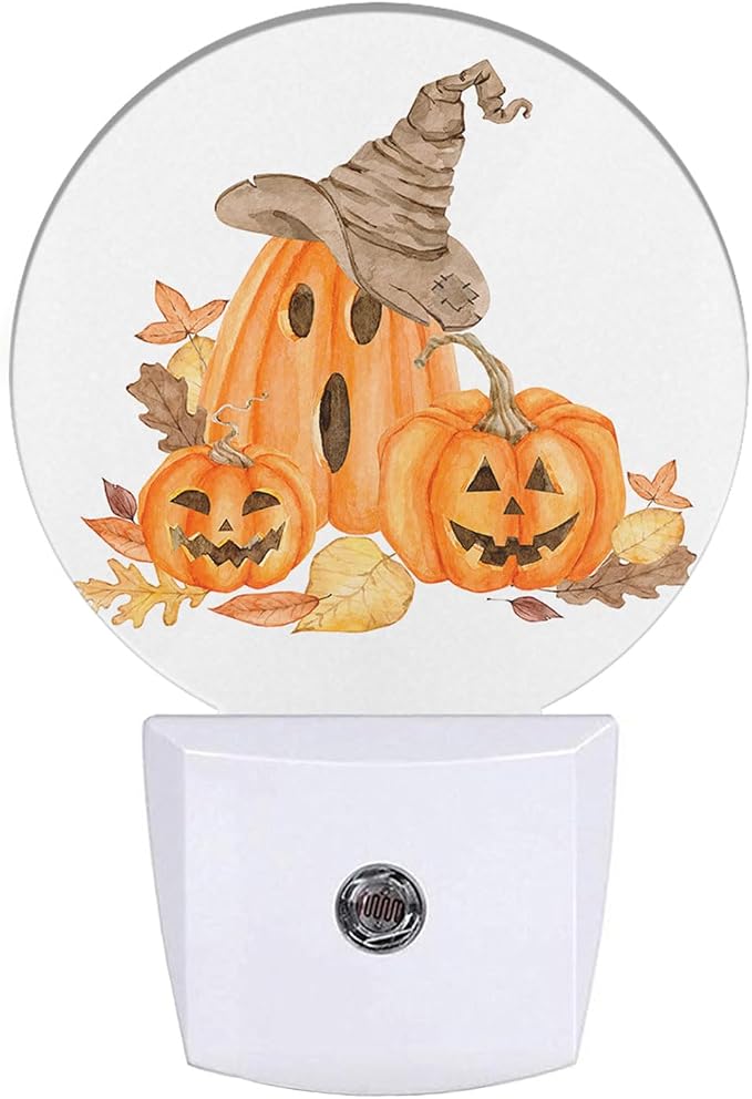 EKOBLA Pumpkin Night Light, Seasonal Face and Fall Leaf Night Lights Plug Into Wall for Adult and Kids Halloween Decor