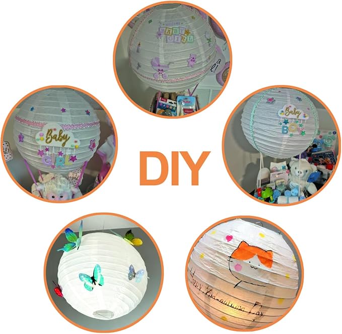 White Paper Lanterns Chinese Hanging Paper Lantern Lights Japanese Decor for Birthday, Wedding, Christmas, Bridal, Home Decor, Party Decoration(Set of 5, 8“, White)