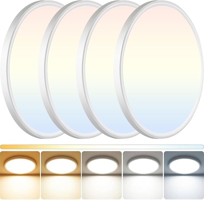 4Pack LED Flush Mount Ceiling Light: 12 inch Super Slim Dimmable & 5CCT (2700-6000K) Kitchen Lighting Fixtures Ceiling - 24W White Low Profile Ceiling Lamp for Bedroom Garage Hallway