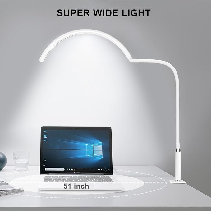 Professional Half Moon LED Desk Light for Nail Techs & Artists – Flexible Gooseneck Lamp with Clamp, 5 Color Modes & 5 Brightness Levels for Manicure, Tattoo, Beauty Work