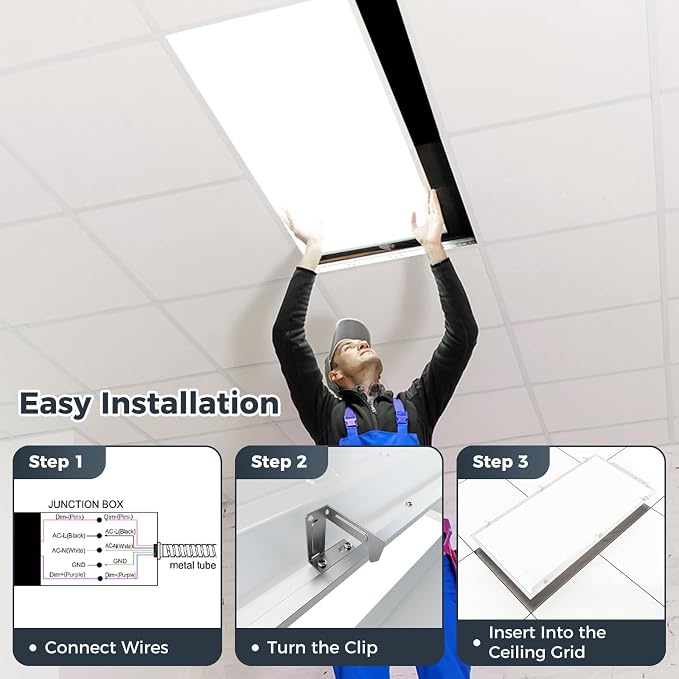2x4 LED Flat Panel Light 1Pack,3000K-6500K & 5 Wattage Selectable | 70W 7700LM, 0-10V Dimmable, AC 120-277, Recessed 2x4 led drop ceiling light fixture for Office, Kitchen, Garage, School