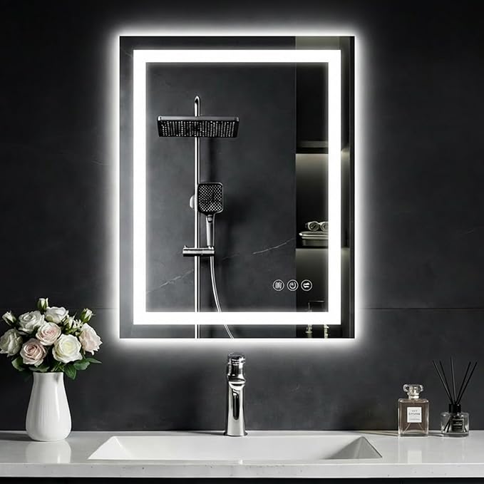 24"x 32" LED Bathroom Mirror with Light, Front and Backlit Controlled, Anti-Fog, 3 Colors Led Mirror, Dimmable, LED Wall Vanity Mirror with Lights, Memory Function, Tempered Glass,ETL Listed
