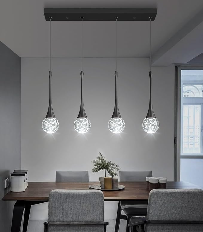 4-Lights Modern Pendant Lights for Kitchen Island LED Dimmable Crystal Glam Ceiling Pendant Lighting Chandelier for Dining Room Hallway Bedroom Black