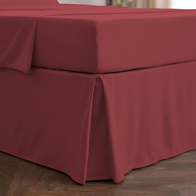 Mellanni Bed Skirt King Size - Tailored Drop Bed Skirting | 15-Inch Pleated Dust Ruffle - Hotel Luxury Bedding - Wrinkle, Fade, Stain Resistant - 1 Bedskirt (King, Brick Red)