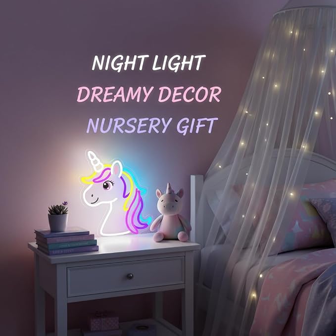 Unicorn Neon Sign for Girls Room Colorful Unicorn Neon Light Wall Decor | Dimmable Colorful Unicorn Neon Light USB Powered LED Rainbow Neon Sign for Kids Bedroom Nursery Birthday Christmas Gift