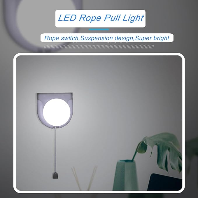2 Pack Stick-Up Battery Operated Light Bulb, Battery Powered Wireless LED Closet Light Bulb, Self Adhesive Wall Mounted Light Fixture with Pull Chain for Cabinet Bedroom Living Room Kitchen