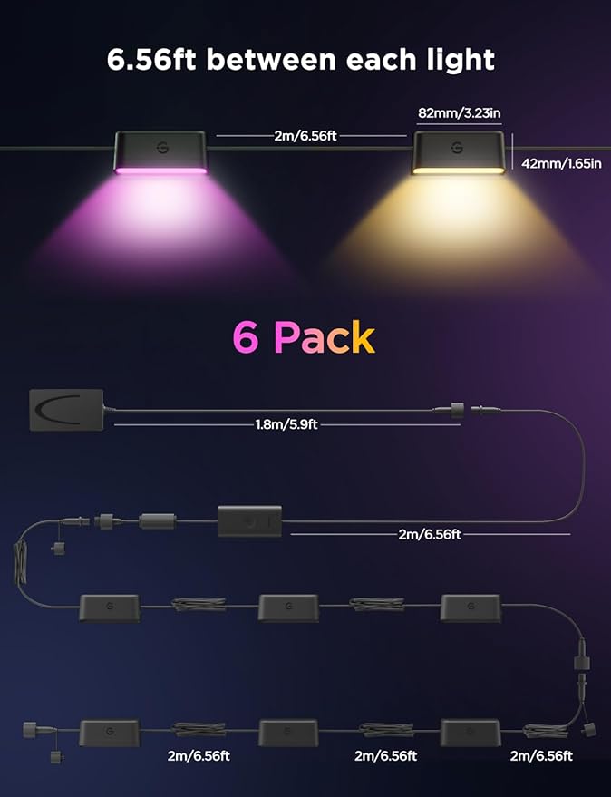 Govee Outdoor Deck Lights, RGBIC Outdoor Lights with 4000K White Light, IP65 Smart Fence Lights with App Control, Voice Control, LED Path Light for Outdoor Decor,Wired 6 Packs (32.8ft)