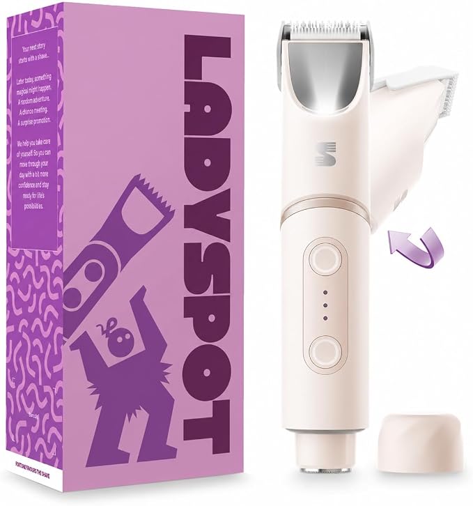 SpinDuo 2 in 1 Electric Bikini Trimmer for Women,180°Rotating Head | SpotGlide™ ceramic blade for body, legs and bikini, Mirror and LED light reveal fine hair, Trim, shave and red light, IPX7
