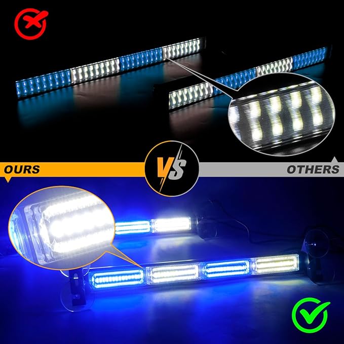 2x17.7 Emergency Dash Lights Interior Windshield Strobe Volunteer Firefighter Lights Warning Hazard Safety Front/Rear Deck Split Mount for Vehicles Trucks Firefighter, Blue/White