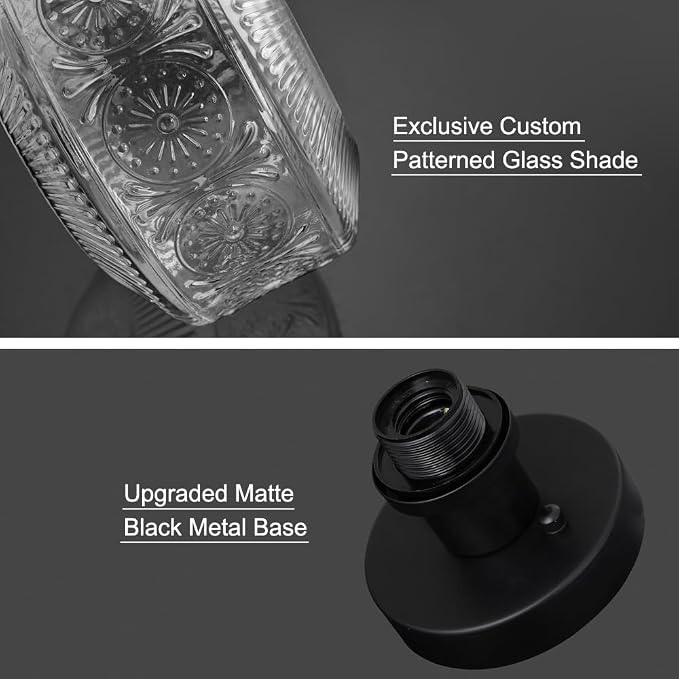 DSMJFU Semi Flush Mount Ceiling Light, Vintage Small Ceiling Light Fixture, Thickened Glass Hallway Lighting Fixture, Black Kitchen Ceiling Mount Light for Entry Way, Bedroom, Bathroom, Porch