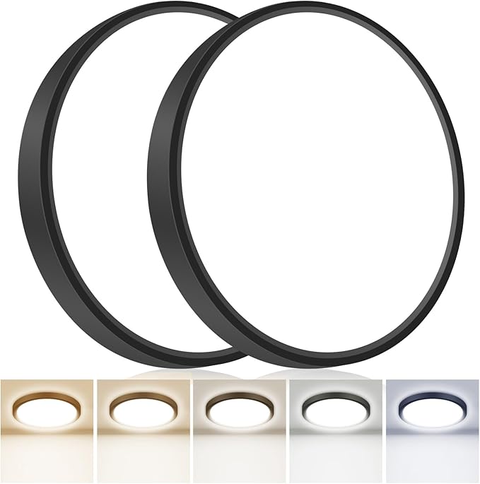 hepside 2Pack 12Inch LED Flush Mount Ceiling Light Fixture 5CCT 24W 2800LM Closet Light Fixture,Small Round Slim Surface Ceiling Lamp for Hallway,Bathroom,Bedroom,Kitchen,Interior
