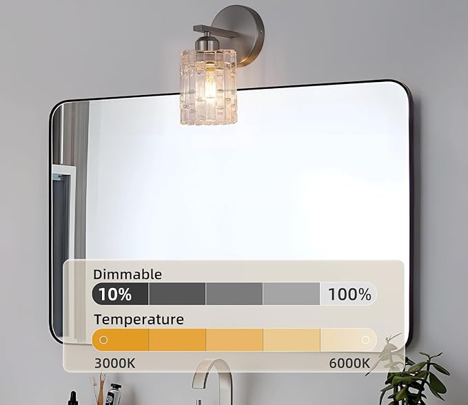 Nickel Crystal Bathroom Vanity Light Fixtures Over Mirror, 1-Light Modern Bathroom Wall Light for Bathroom, Living Room, Bedroom, Hallway