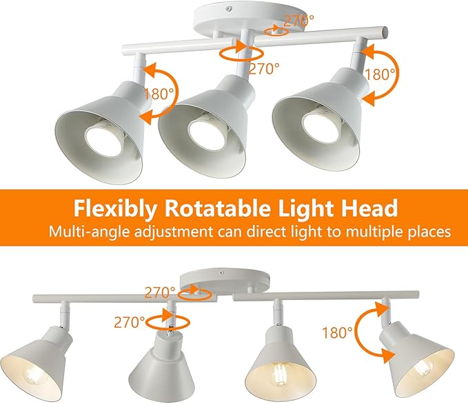 3 Light Plug in Track Lighting Kit,Modern Plug in Ceiling Light Fixture,16.4ft Cord,Timer & Dimming Switch,3 Way Ceiling Spot Lighting,Flexibly Rotatable Light Head (White)