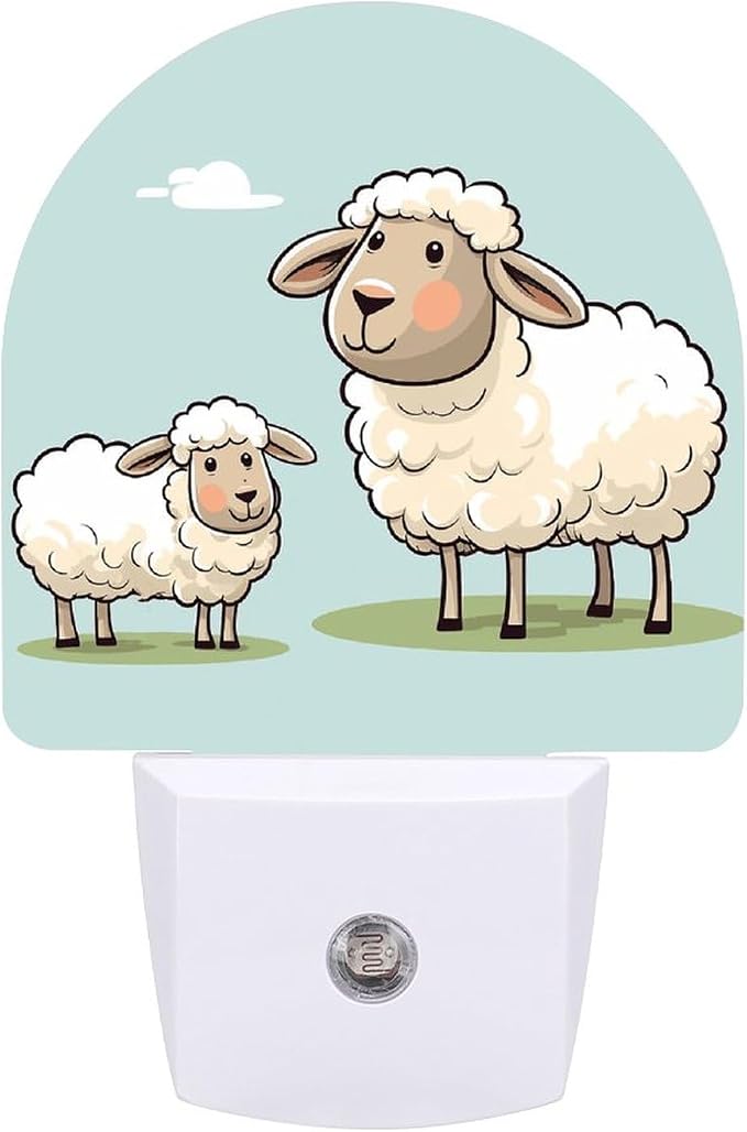 Sheep And Lamb Cartoon LED Plug in Night Light 0.5w Night Lights Plug Into Wall with Auto Dusk to Dawn Sensor Portable Bathroom Nightlights Small Dimmable Lamp Energy Efficient Bedside Light (Fan)