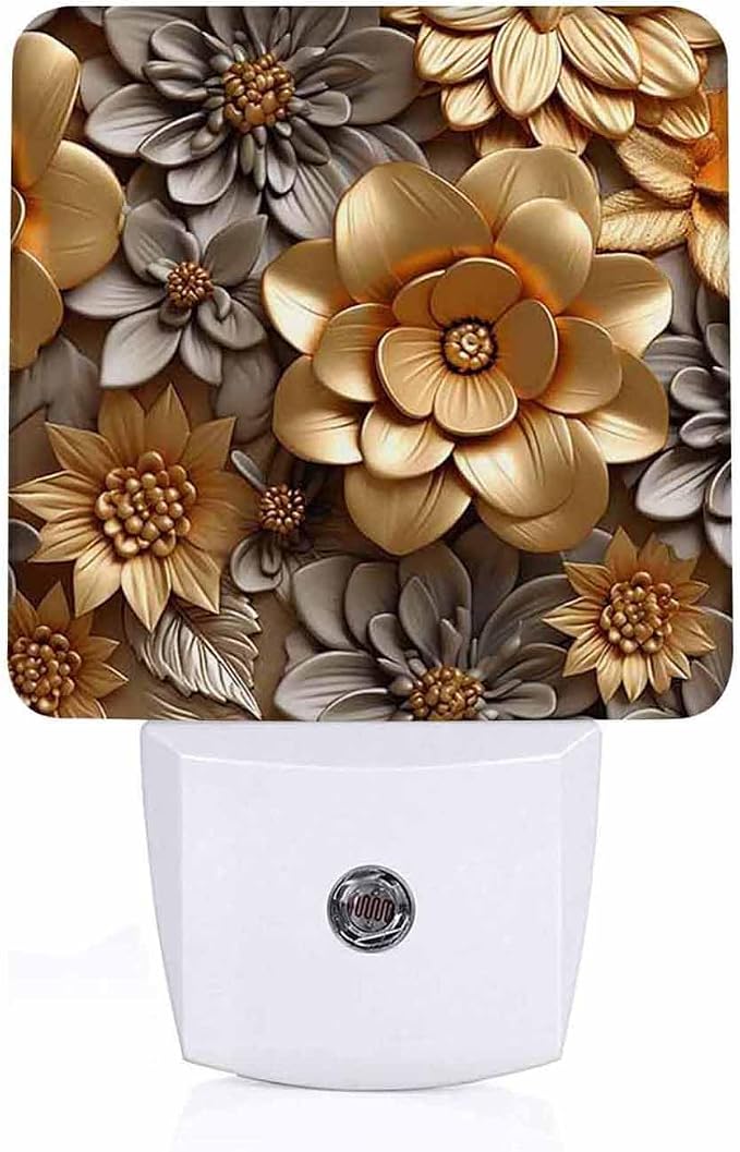 LED Night Light Lamp with Smart Sensor Dusk to Dawn Sensor,Abstract Artistic Floral Golden Brushstrokes Night Light Daylight White,0.5W Plug-into Wall for Adults,Bedroom,Hallway,Kitchen