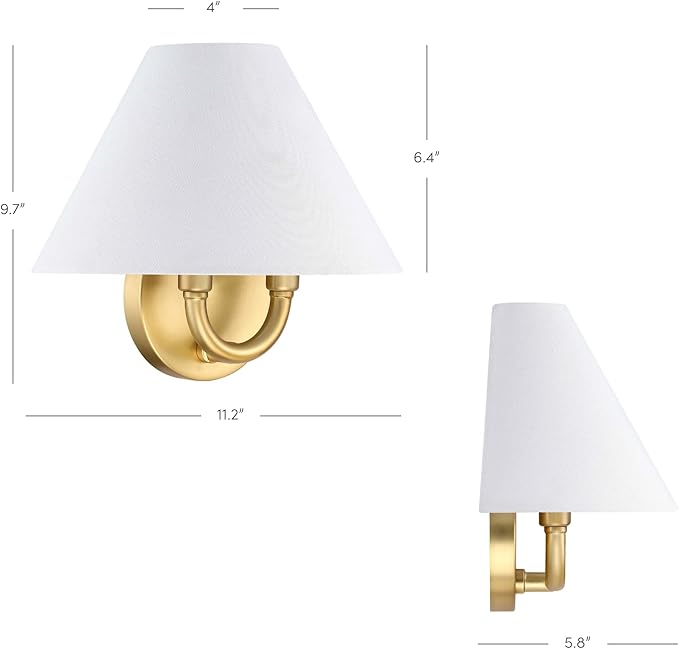 Nathan James Shoal Modern Wall Light Fixture with White Linen Lamp Shade and Vintaged Brass Metal Base for Bedroom or Living Room, Set of 2