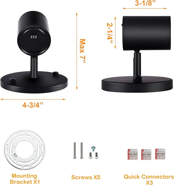CLOUDY BAY LED Flush Mount Ceiling Spot Light,CRI90+ 9W 3000K 4000K 5000K Selectable Dimmable,Adjustable Tilt Angle Ceiling Track Light Head,Black