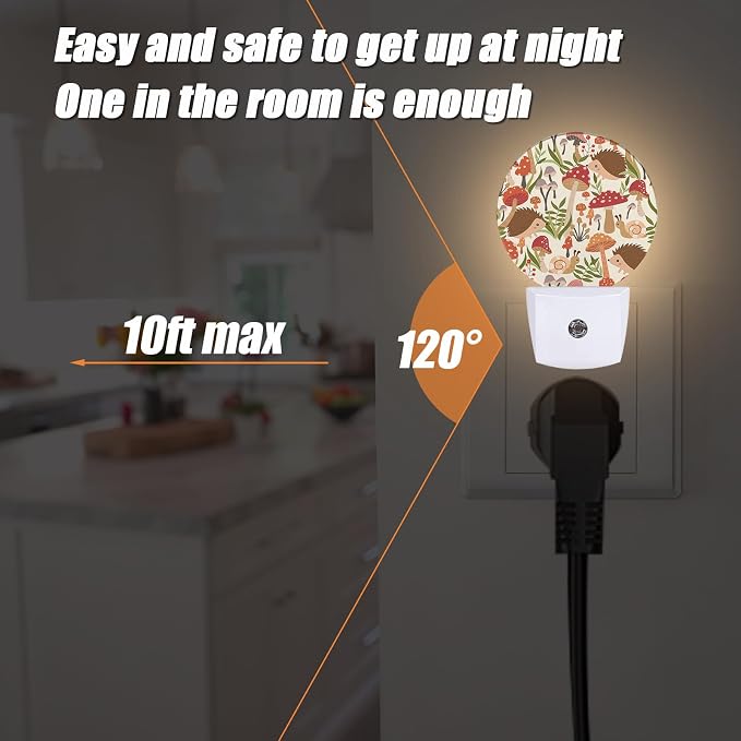 Cute Mushroom Wild Animal Night Light,Hedgehogs Snails Nightlight Plug into Wall LED Lamp Auto Sensor Dusk to Dawn for Bedrooms/Kitchens/Toilets/Corridors,Energy-Saving