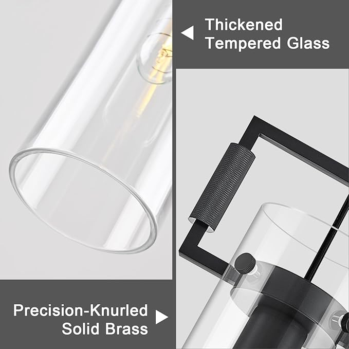 Mondern Black Kitchen Island Pendant Lights,12'' Glass Island Pendant Light,Farmhouses Knurled Pendant Light, for Kitchen,Dining Room,Bathroom,Bulb Included