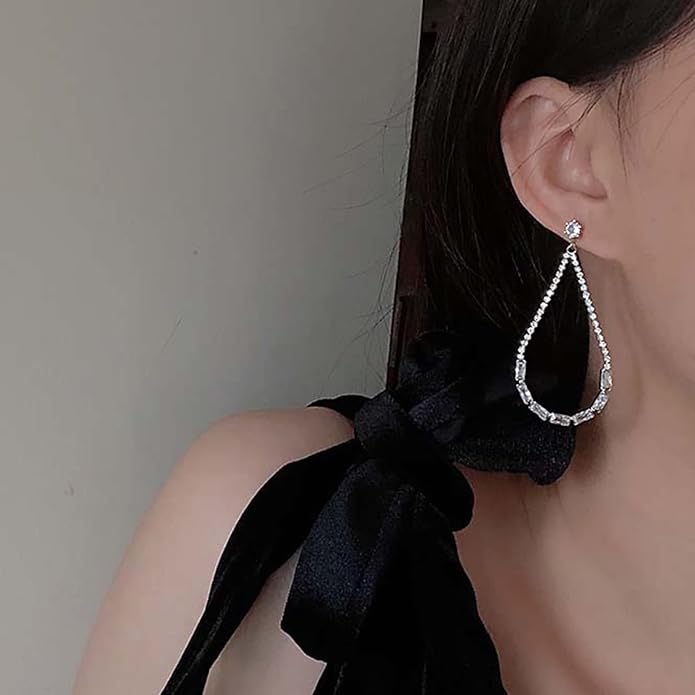 Luxval Rhinestone Earrings Dangling for Women Sparkly Silver Dangle Earrings Girls Long Chandelier Earrings Tassel Lightweight Ear Studs Cubic Zirconia Crystal Statement