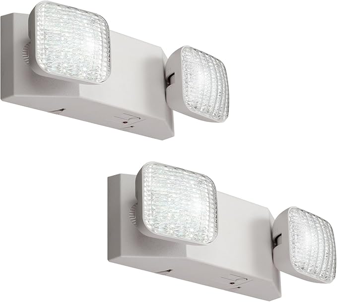 GZRUIYANG Emergency Lights with Battery Backup, LED Commercial Emergency Lighting Fixtures Two Head Adjustable, UL 924 Certified, Hardwired Emergency Exit Light for Business - 2 Pack(White)
