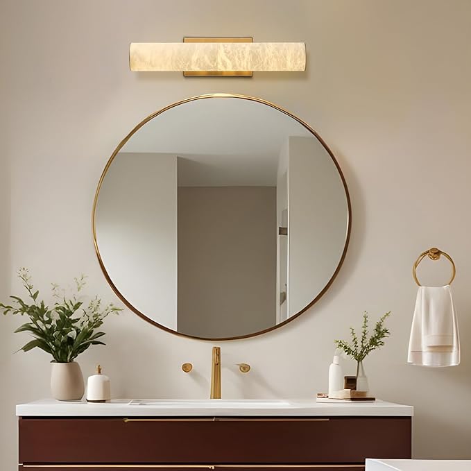 Alabaster Wall Sconces, 20" Brass Wall Sconce, Modern Bathroom Sconces Wall Lighting, Gold Wall Sconce, Spanish Natural Marble Sconce for Living Room, Bedroom, Stairs, Hallway