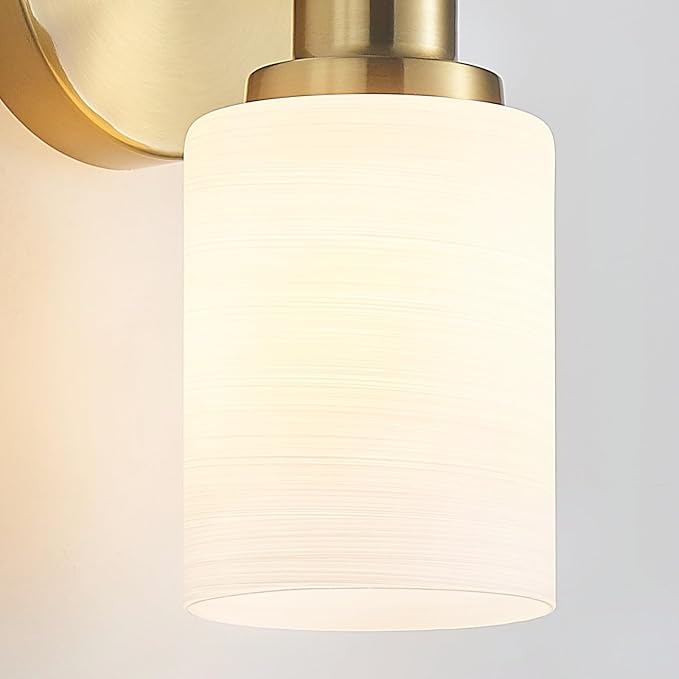 2-Pack, 1-Light Vanity Lights, Brushed Gold Bathroom Light Fixture with Textured Milky White Glass Shade, E26 Modern Vanity Lighting Fixture for Bathroom Wall Sconce