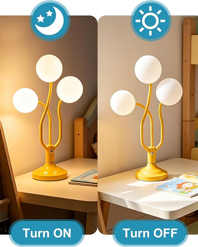 Globe Yellow Table Lamp Dimmable Magic DIY Arms G9 Bulbs Included | Vintage Ambient Night Light Modern Nightstand Desk Lamp Warmwhite Kids Bedside Lamps for Living Room Bedroom Nursery Gift