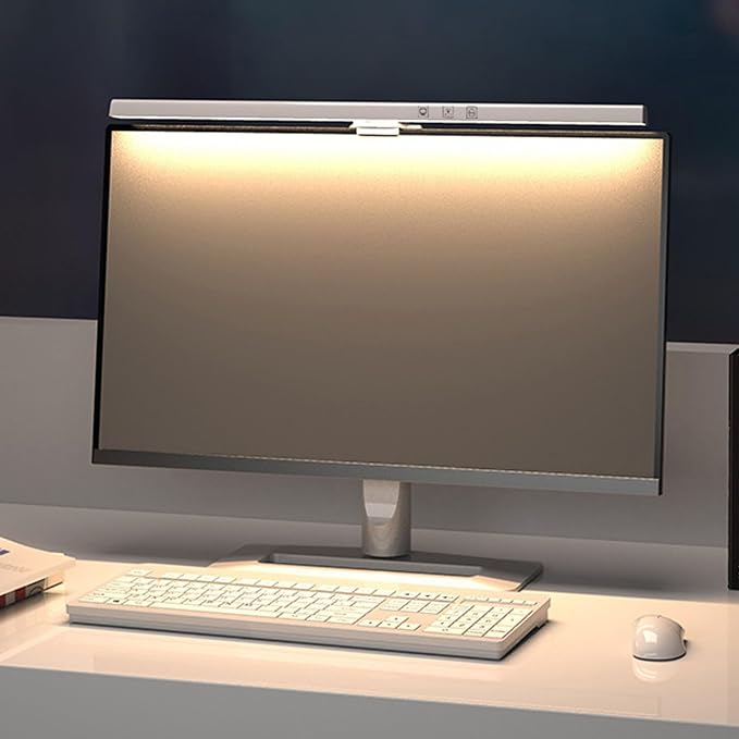 Computer Monitor Lamp, Screen Monitor Light Bar for Eye Caring, USB Reading LED Task Lamp with Auto Dimming, Touch Control, No Glare Eye Protection Home Office Desk Lamps (White)