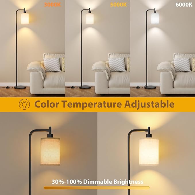 Ziisee 64" Floor Lamp with Remote Control, Dimmable Tall Standing Lamps for Living Room Bedroom Office Corner, 9W LED Bulb Included, Foot Pedal Switch, Beige Shade Black Pole