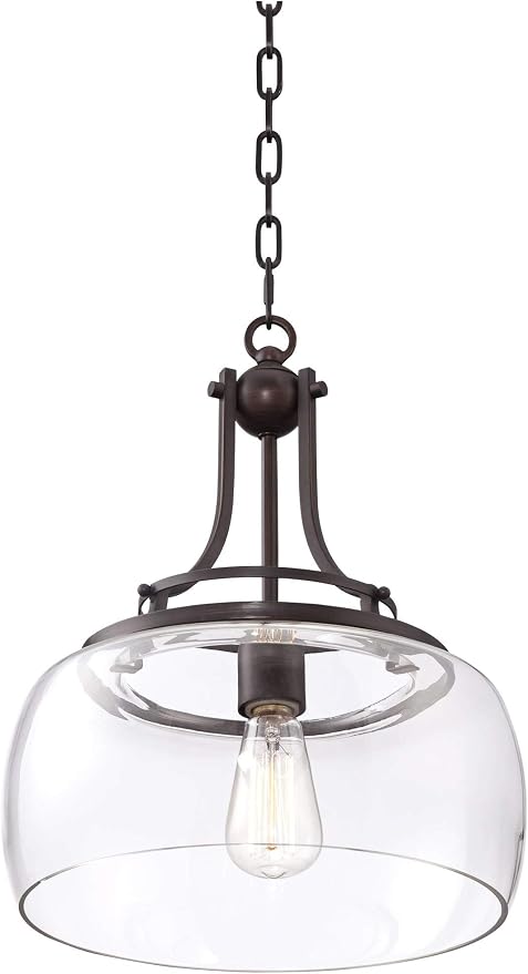 Charleston 13 1/2" Wide Clear Glass and Bronze Pendant Light Light Fixture | Brown Small Farmhouse Industrial Rustic Shade Dining Room House Bedroom Entryway Kitchen Island Hallway High Ceilings