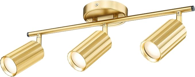 FEMILA Brushed Gold Track Lighting Fixtures Ceiling | 16.9" ribbed track light with 3 GU10 bulbs for kitchens, dining rooms and hallways