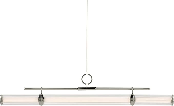 Kichler Riven LED 1-Light Linear Chandelier with Clear Fluted Glass in Polished Nickel, Sloped Ceiling Compatible, for Kitchen or Dining Room (9.5" x 8" x 48.25"), 52753PNLED
