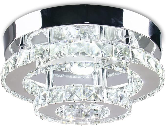 Mini Chandelier LED Crystal Ceiling Light 2 Layers Flush Mount Ceiling Light Modern Chandelier Lighting for Hallway Staircase Kitchen Bathroom (Cool White)