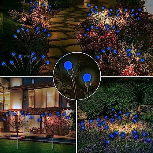 6 Pack Solar Firefly Lights Outdoor Swaying Garden Decorations 48 LED Blue | 2 Lighting Mode, Auto On/Off, Sway with Wind, Waterproof Solar lights Outdoor for Walkway Yard Terrace Holiday Decorations