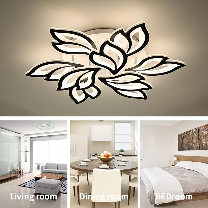 Garwarm 29.9" LED Flush Mount Ceiling Light, Dimmable Modern Flower Fixture | Flower Ceiling Light with Remote, Black,Acrylic, Stepless Color Temperature Change for Bedroom Living Room Kitchen
