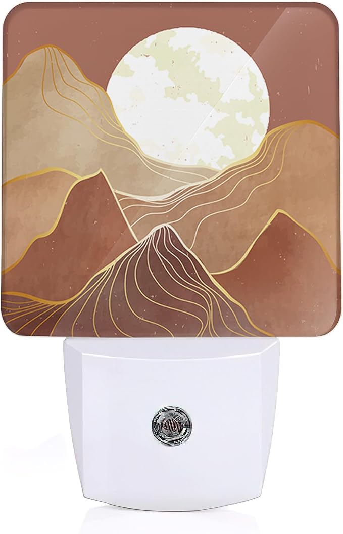 Abstract Mountains Sun Night Light, Plug-in Wall Led Night Lights Decor for Boys Girls Room Decor,Nightlights with Light sensors 0.5W