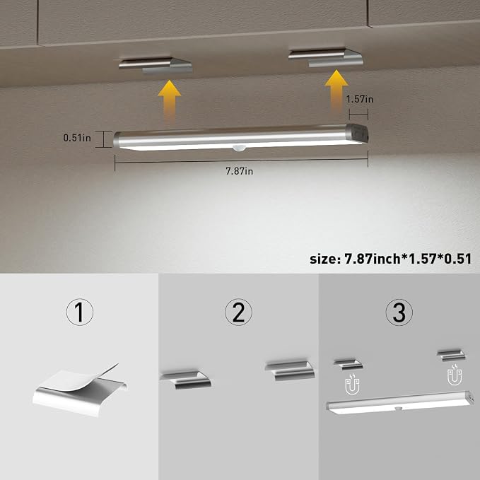 Under Cabinet Lighting Wireless,58 LED Motion Sensor Light Indoor Night Lights with Remote,Rechargeable RGB Under Cabinet Lights Bar,Dimmable Under Counter Lighting for Kitchen,Shelf(3Pack)