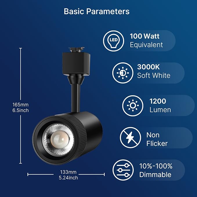 3 Pack 15W Dimmable LED Track Lighting Heads for J TypeTrack System 100W Equivalent, Adjustable 15°/24°/38°/60° LED Spotlight, 1200LM, CRI90+, 3000K Soft White, Black