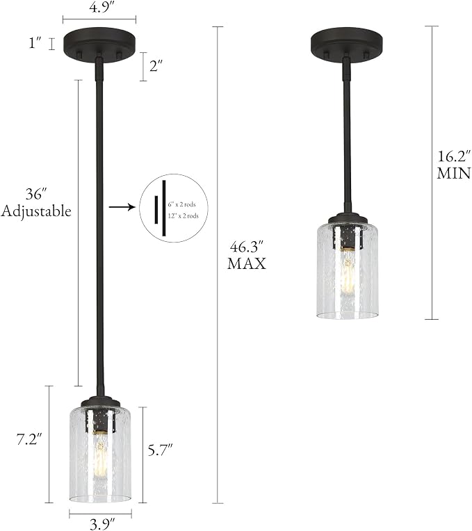 KSANA Pendant Lights Kitchen Island, 3.9'' Mini Modern Oil Rubbed Bronze Pendant Hanging Lights Fixture with Seeded Glass Shade for Kitchen Sink, Foyer, Hallway, Bedroom Nooks and Powder Rooms
