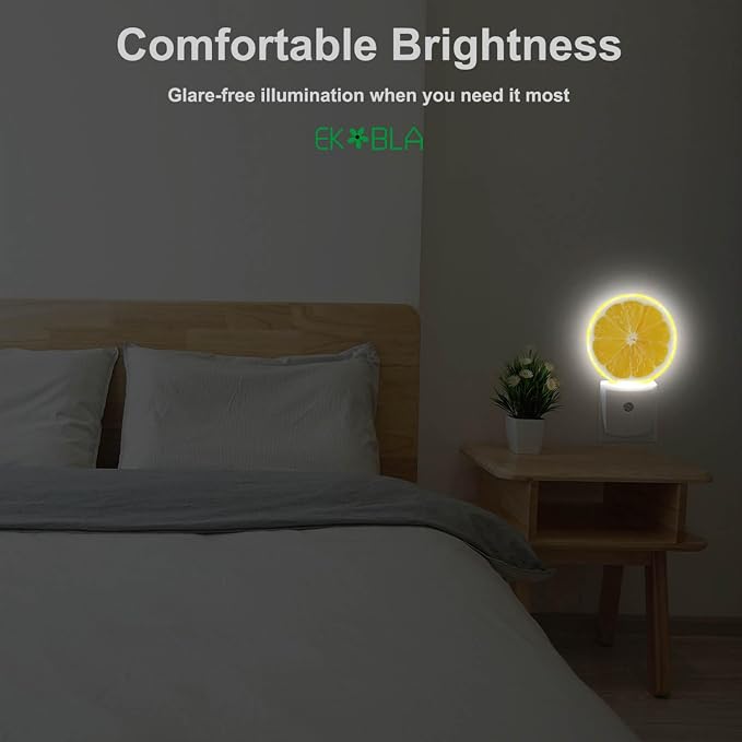 EKOBLA Yellow Lemon Slice Night Light, Funny Night Lights Plug into Wall with Dusk to Dawn Sensor, Cute Fruit Design Plug-in Nightlight for Bedroom Bathroom Hallway