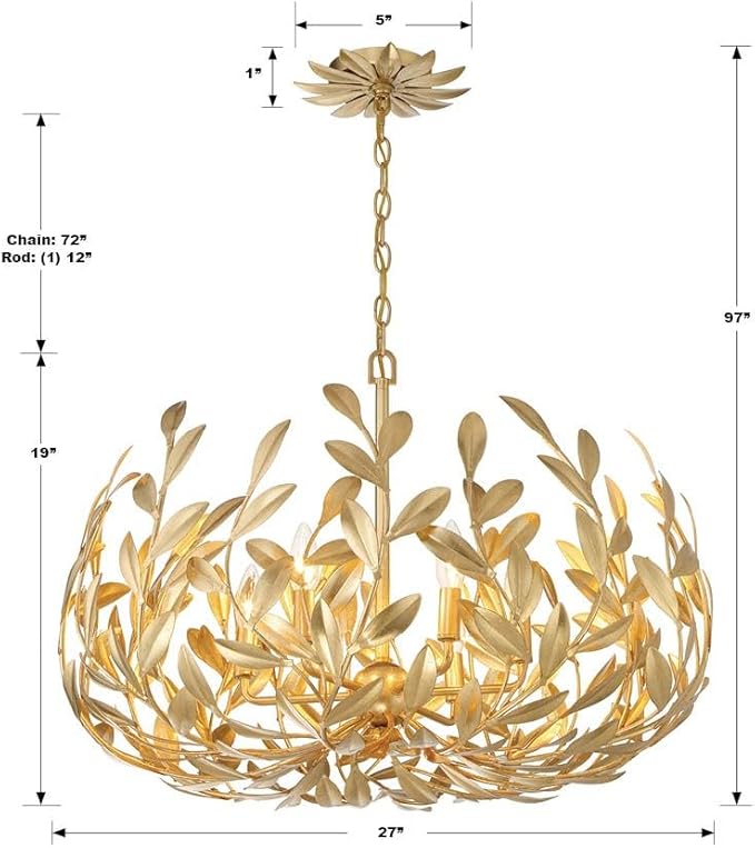 Crystorama Broche 6 Light Antique Gold Chandelier